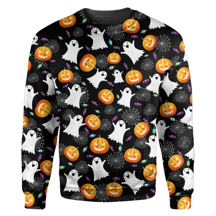 Halloween Ghost And Pumpkin Crewneck Sweatshirt All Over Print Sweatshirt For Women Sweatshirt For Men