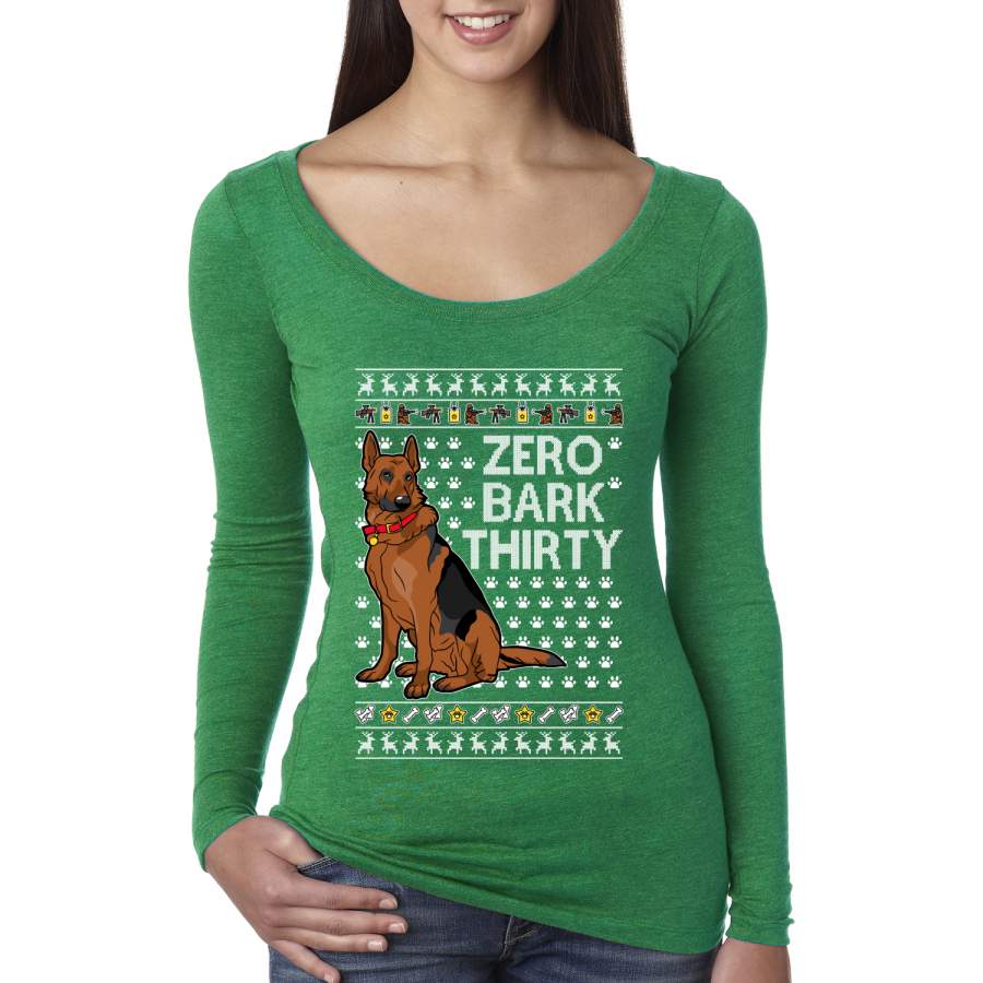 Zero Bark Thirty Funny Dog Xmas Ugly Christmas Womens Scoop Long Sleeve Top