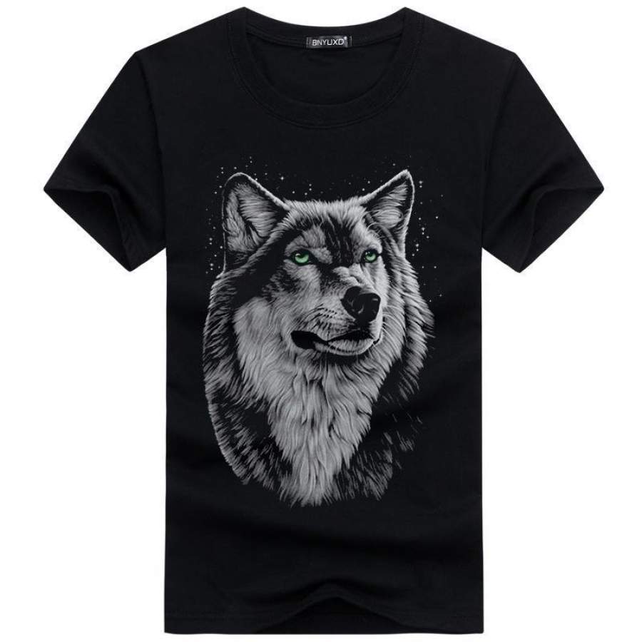 4 Colors Plus Size S-5XL Tshirt Men O-Neck Short Sleeved 3D Print Funny Wolf Cotton Casual Tees Tops