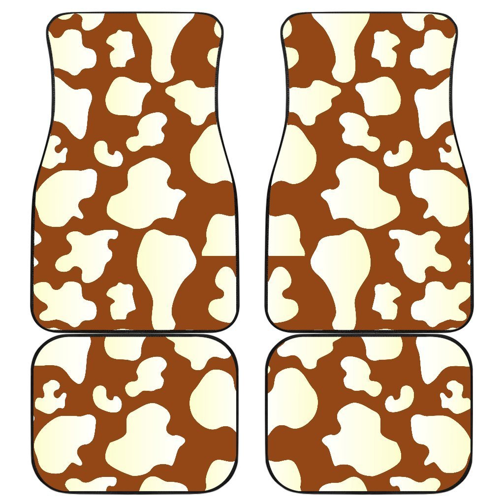 Chocolate And Milk Cow Print Front And Back Car Floor Mats, Front Car Mat