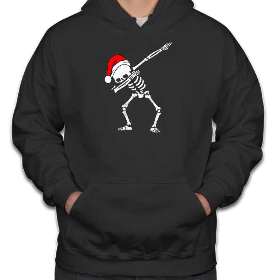 Christmas Dab Skull Dabbing Skeleton with Santa Hat Hoodie