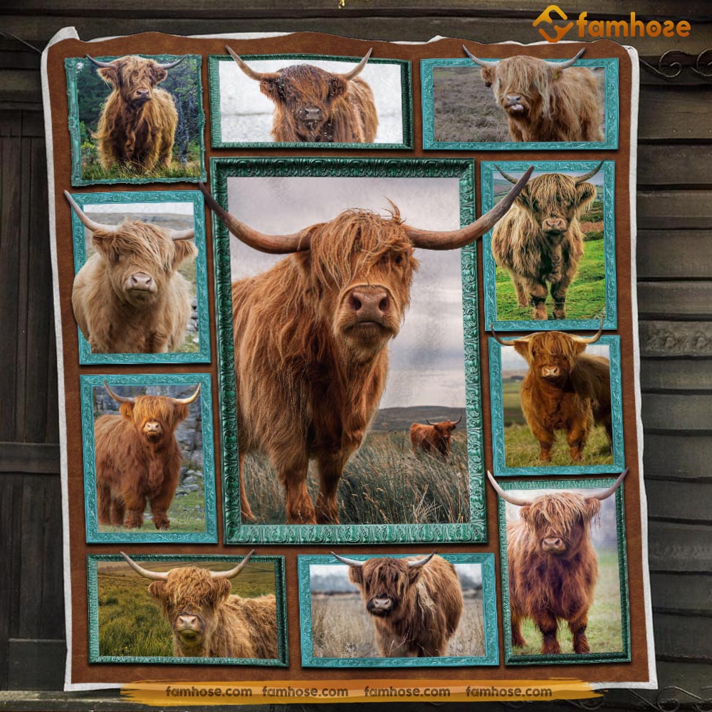 Cow Blanket, Strong Highland Cow In The Field Cow Fleece Blanket – Sherpa Blanket Gift For Cow Lover