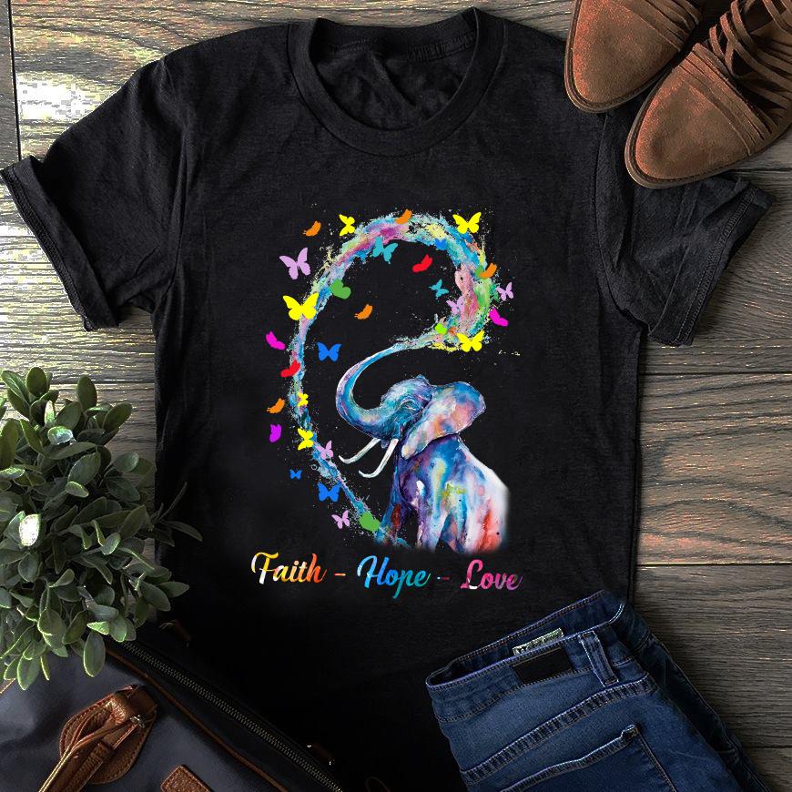 T Shirt Mother’s day Father’s day unique gift ideas for mom & dad from daughter & son kids, meaningful birthday presents –  Elephant Faith Hope Love Unisex Tshirt