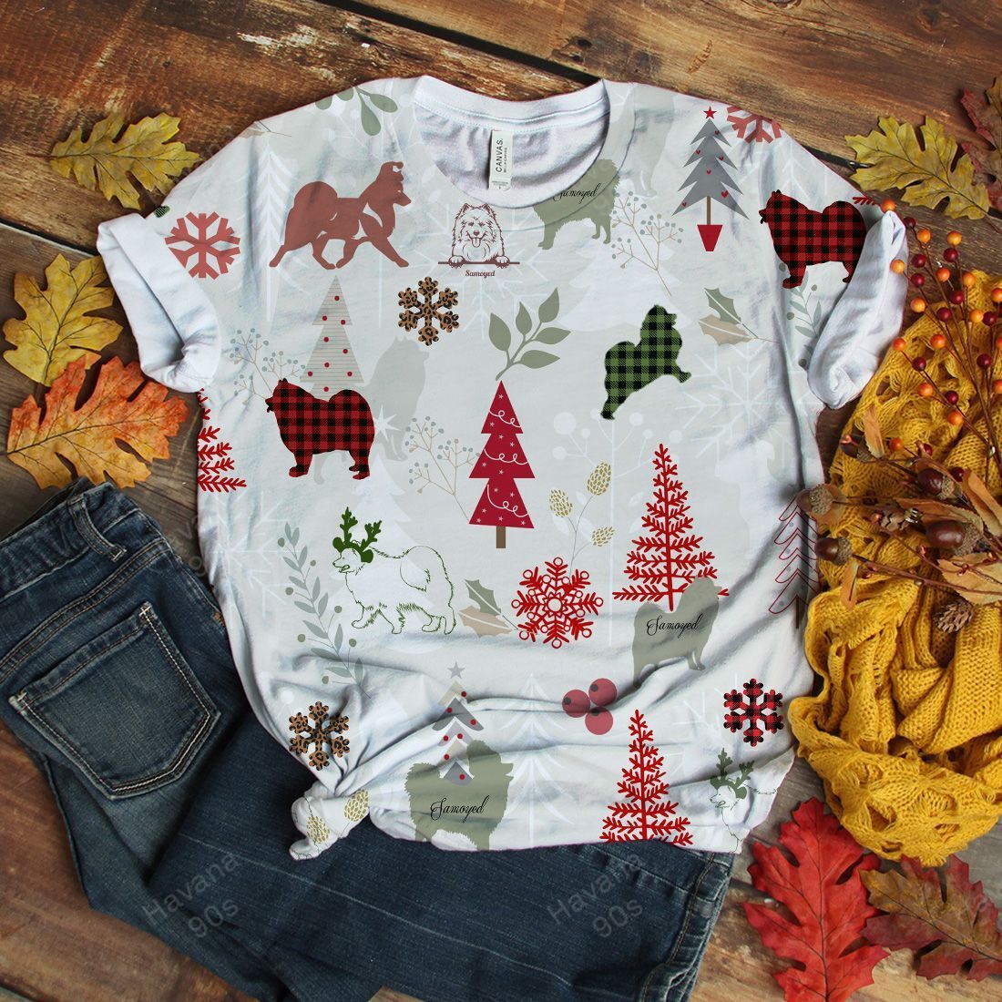 Samoyed T-shirt Christmas Flannel