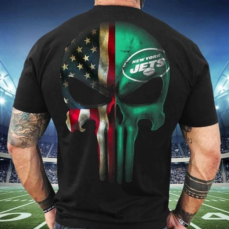 American Flag New York Jets Skull T Shirt