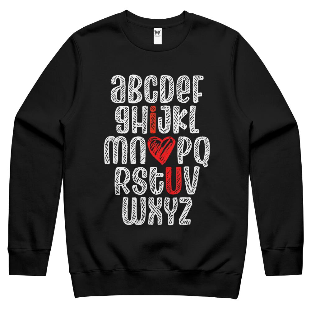 Abc Chalk Alphabet I Love You English Teacher Valentines Day Crewneck Sweatshirt