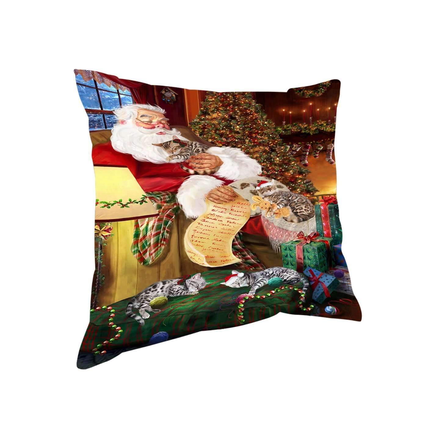 Bengal Cats And Kittens Sleeping With Santa Throw Pillow