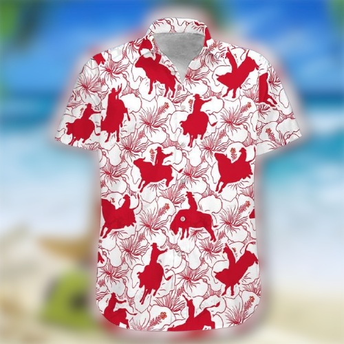 Bull Riding Red Hibiscus Hawaii Shirt Unisex Adult Ha91471