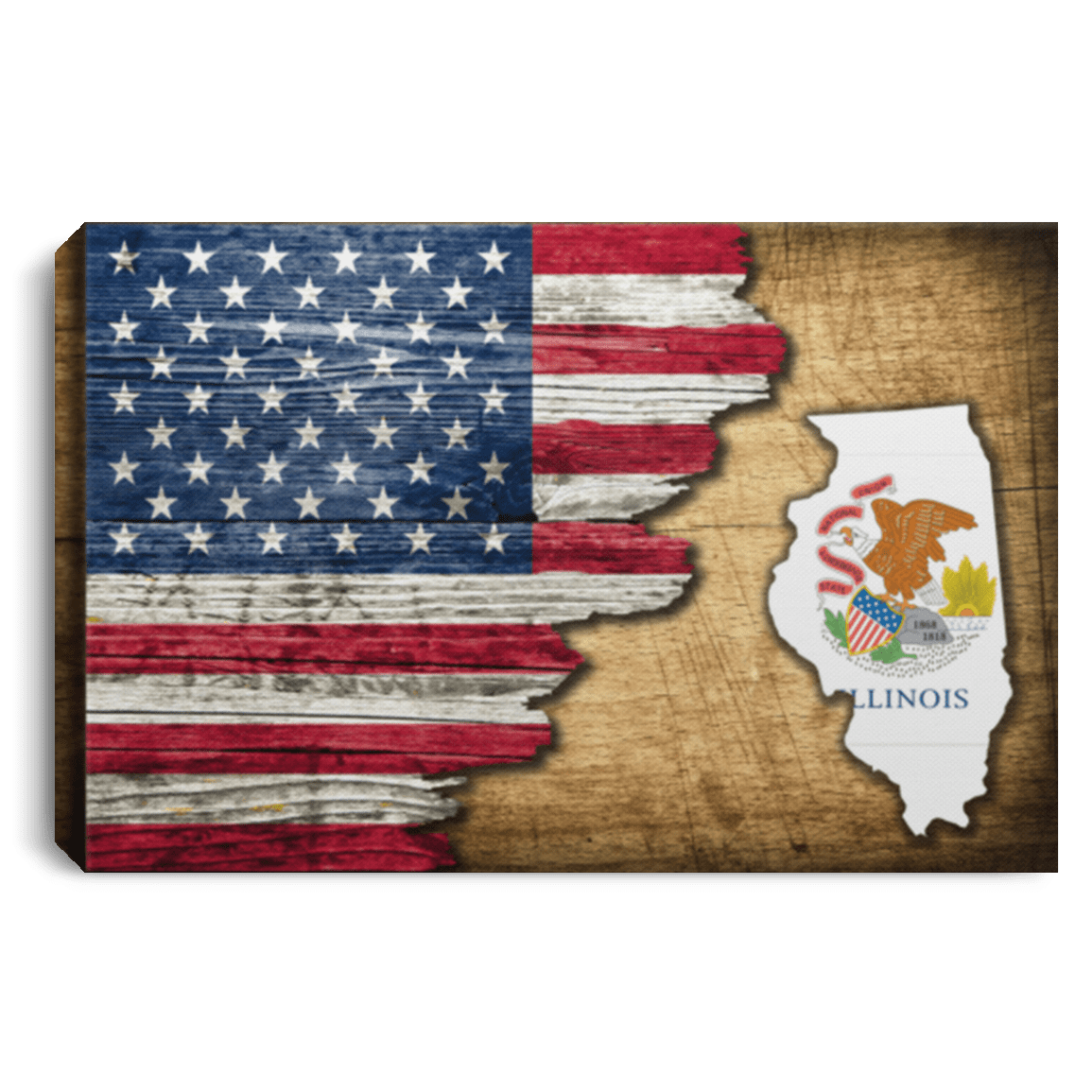 United States/Illinois Flag Ripped Effect 12X8 Inches Landscape Canvas .75In Frame