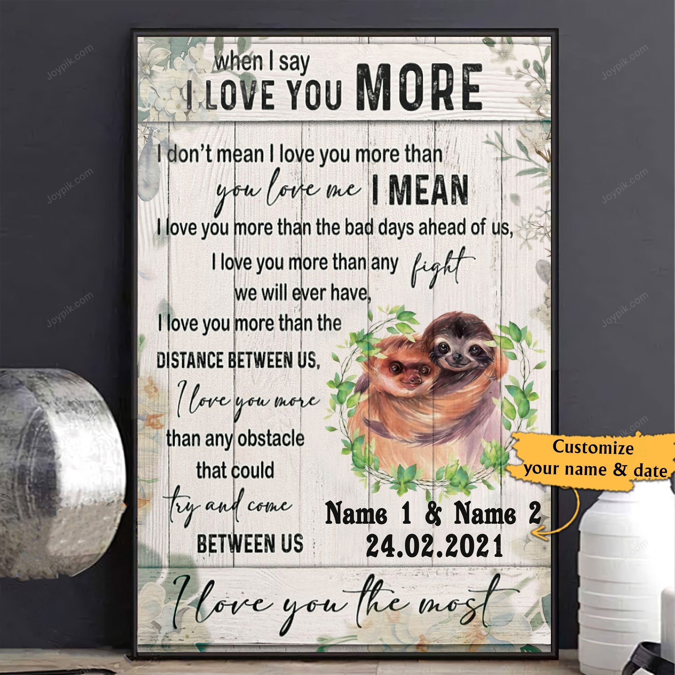 Personalized I Love You The Most Sloth Couple Poster