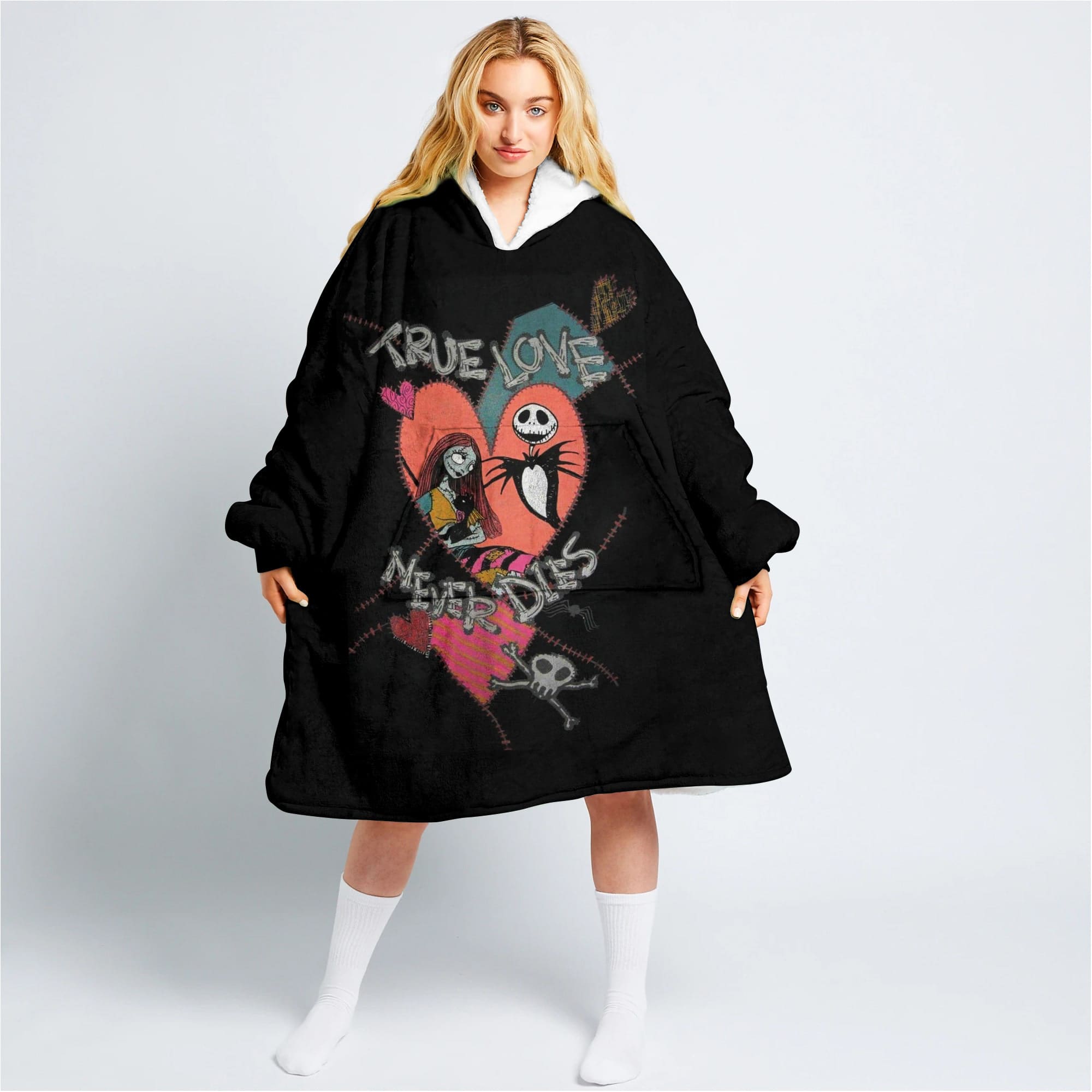 Tshirt2d Jack Skellington & Sally True Love Never Die Oversize Fleece Hoodie Blanket Ginnbc82538
