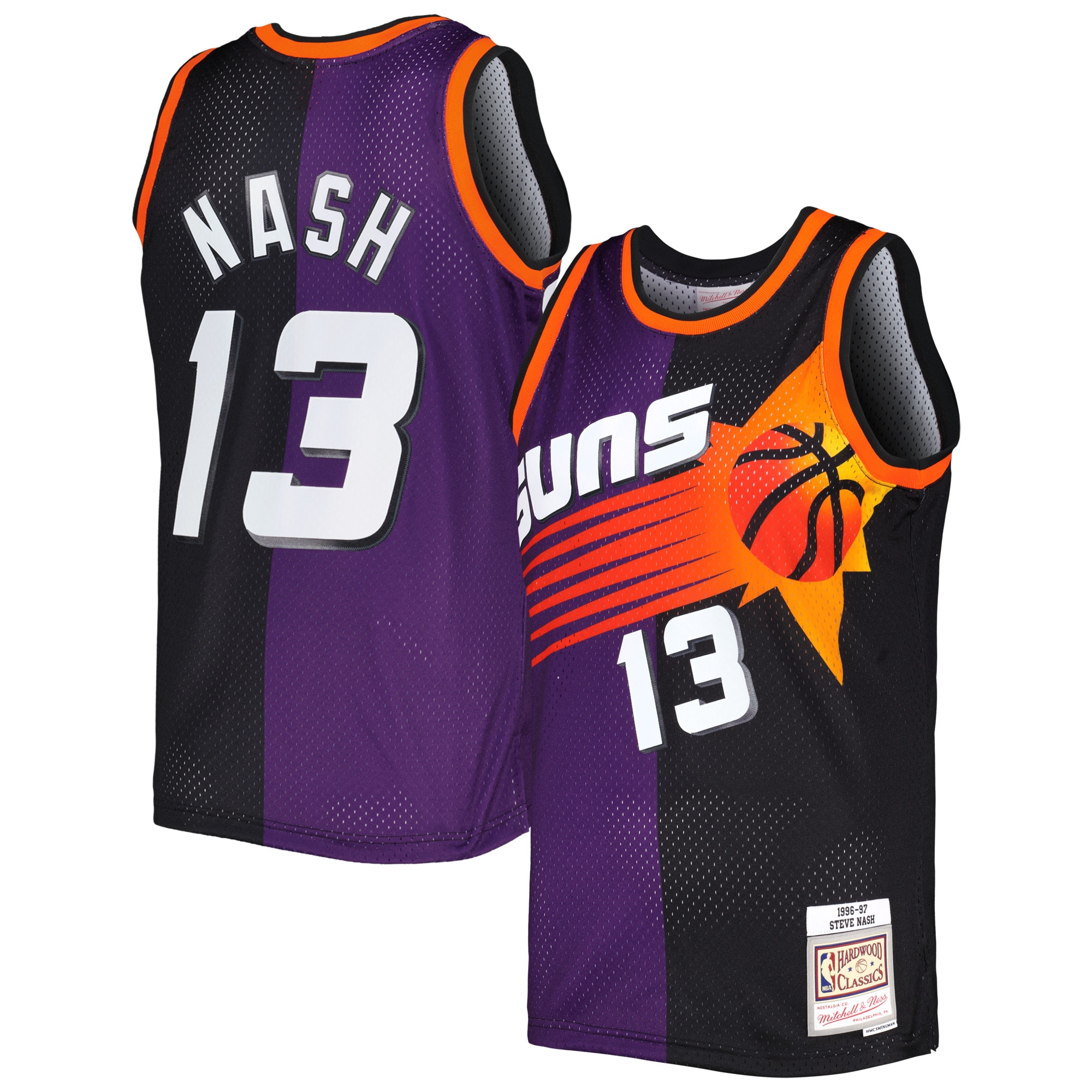 Steve Nash Phoenix Suns Mitchell & Ness Hardwood Classics 1996/97 Split Swingman Jersey – Purple/Black