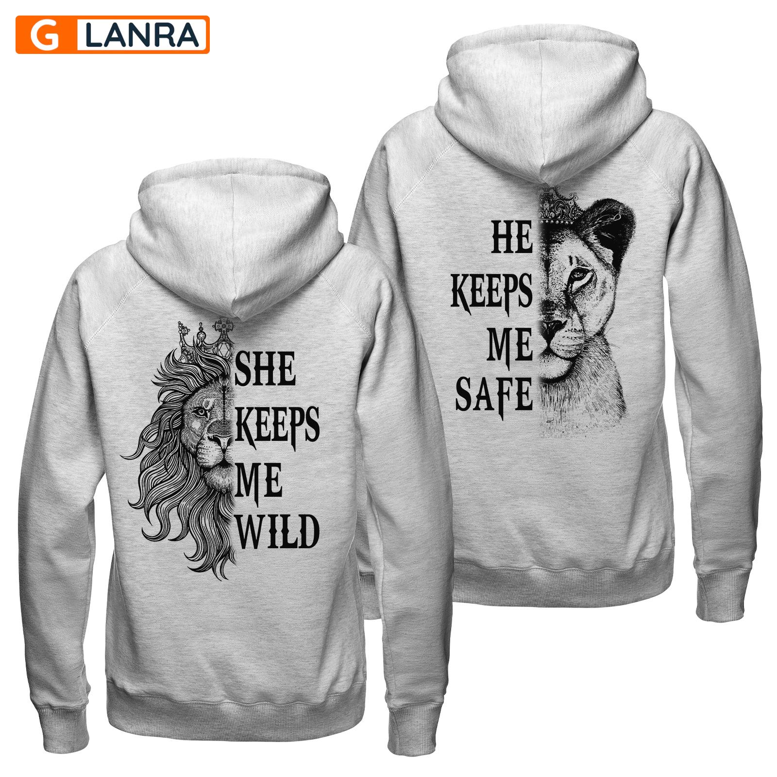 He Keeps Me Safe She Keeps Me Wild Hoodie, Lion Couple Hoodie, Couple Hoodie, Lion Hoodie, Husband Wife Hoodie, Unisex Sweater, Sweatshirt