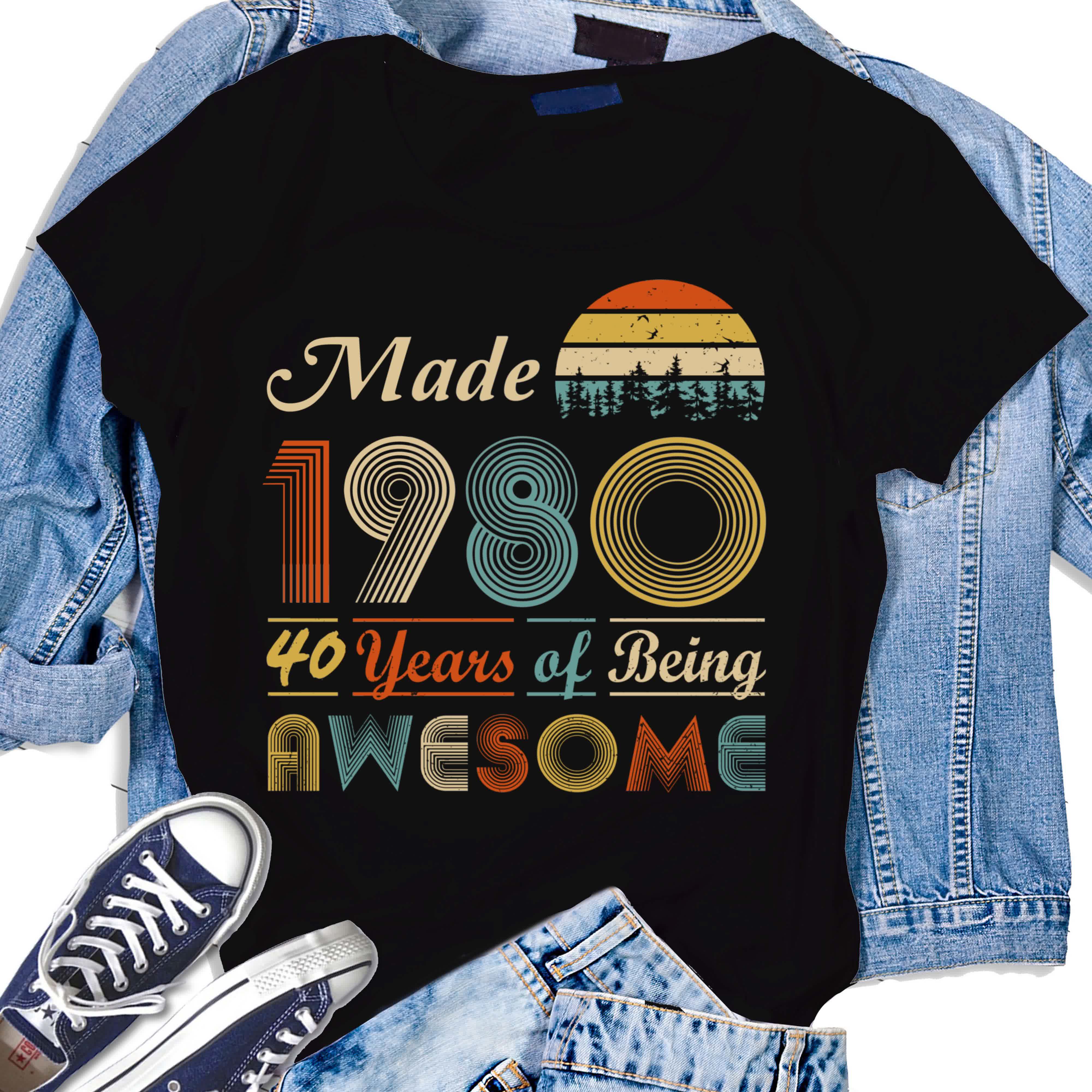 Birthday 1980 Men 40 Years of Being Awesome Vintage Birthday Tshirt Personalize Gifts