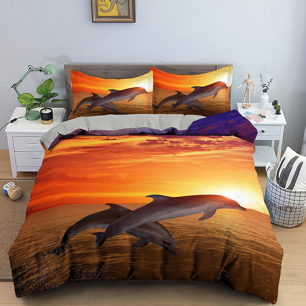 3D Duvet Cover Sets Covers Cover Set Dolphin Bedding Set King Queen Full Double Single Size Bed Linens