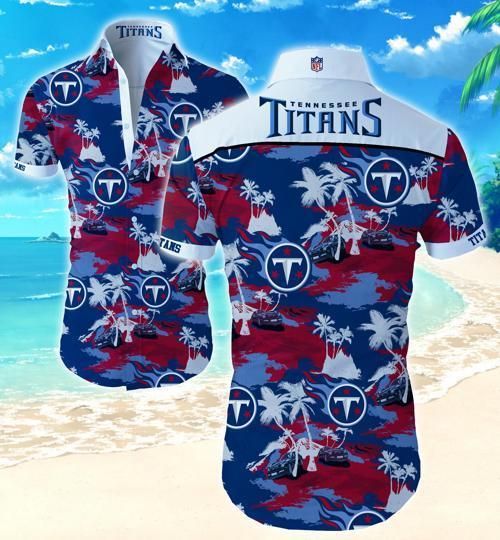 Tennessee Titans Coconut Tree Hawaii Fit Body Shirt Summer Button Up Shirt For Men Beach Wear Short Sleeve Hawaii Shirt