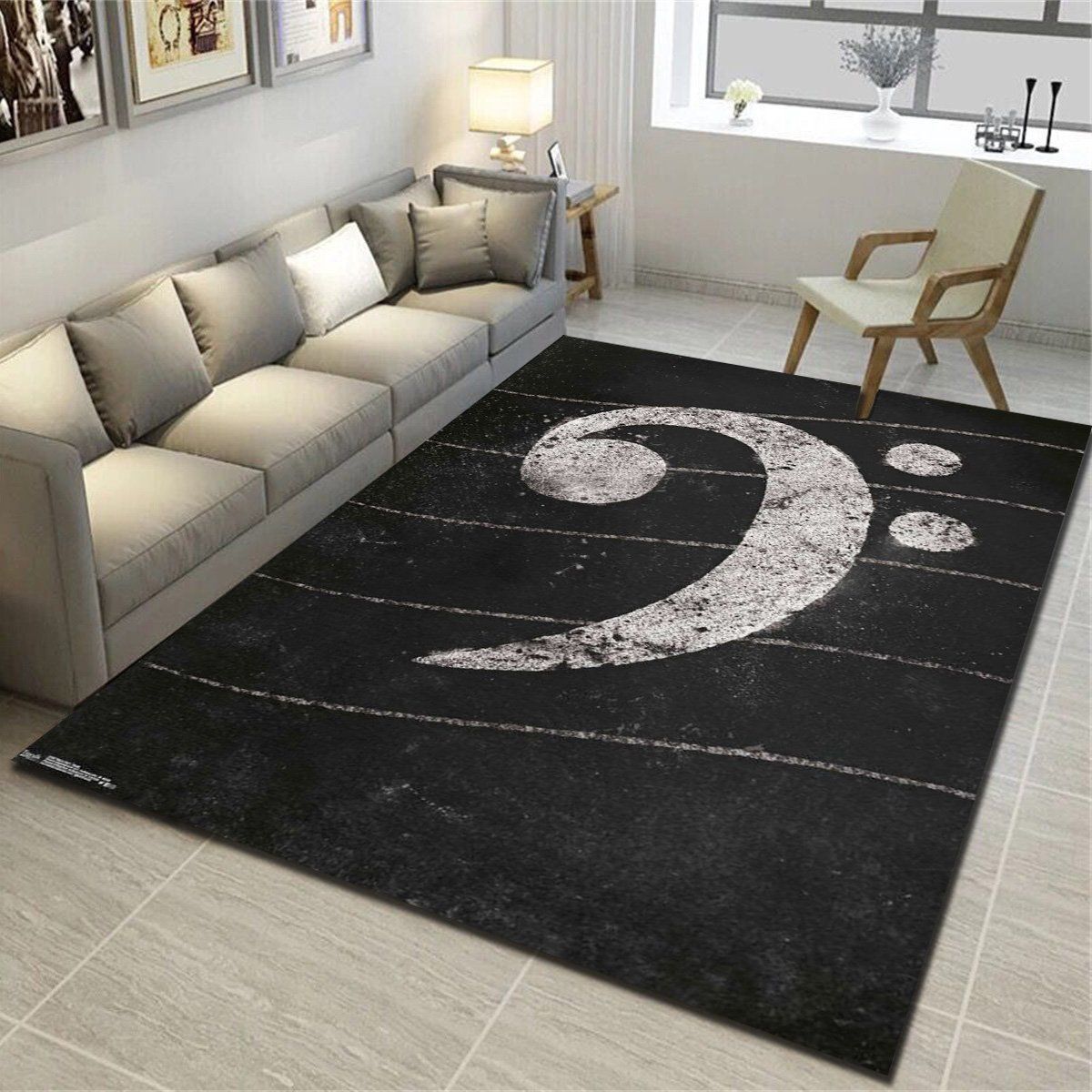 Bass Clef Chalk Rugs, Living Room Bedroom Carpet