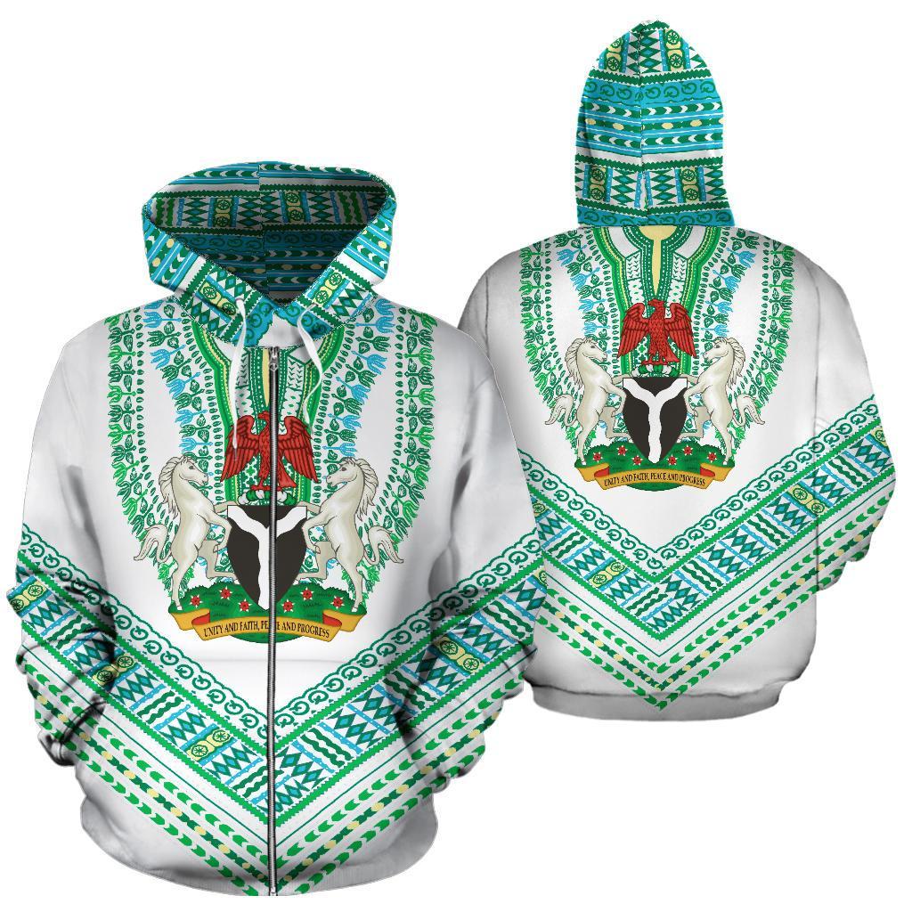 Nigerian Dashiki Zip Hoodie – White K5