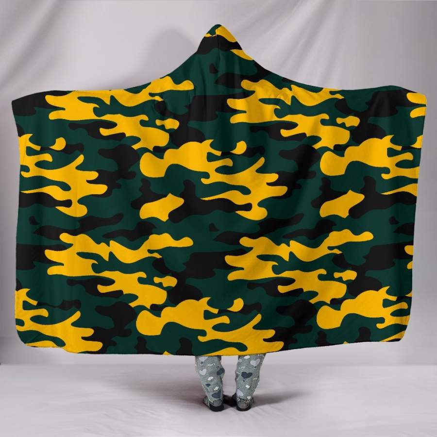 Green Bay Packers Inspired Hoodie Blanket Camo Snuggie Wrap Blanket Throw Gift Pro Football