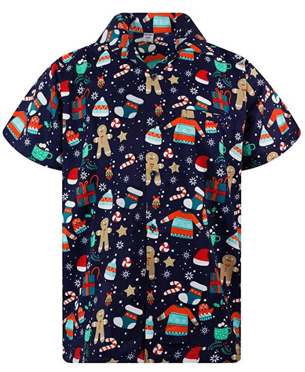 Christmas Hawaii Gingerbread Blue Button Up Shirt For Men Ha82820