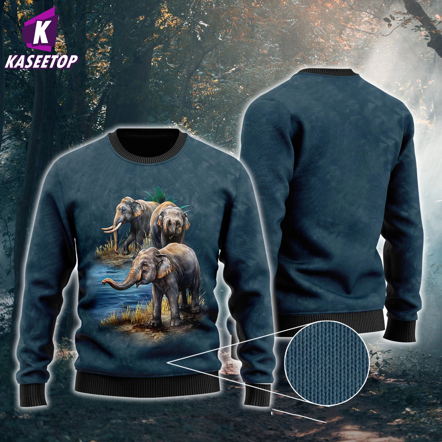 Men Women New Year Knitting Ugly Sweater Jumper Tops 3D Elephants Lover Blue Lover Print Long Sleeve Christmas Casual Sweatshirt alx