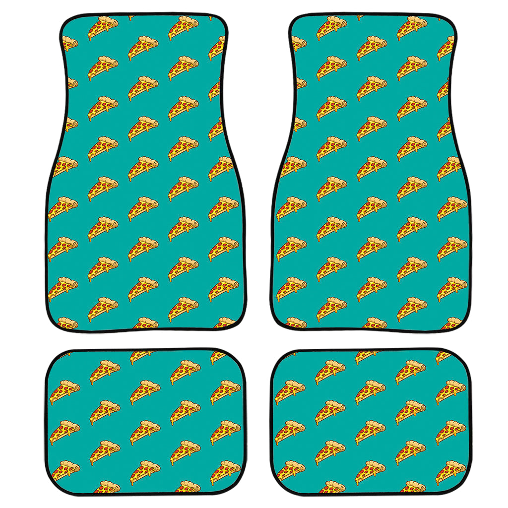 Teal Pizza Pattern Print Front And Back Car Floor Mats, Front Car Mat