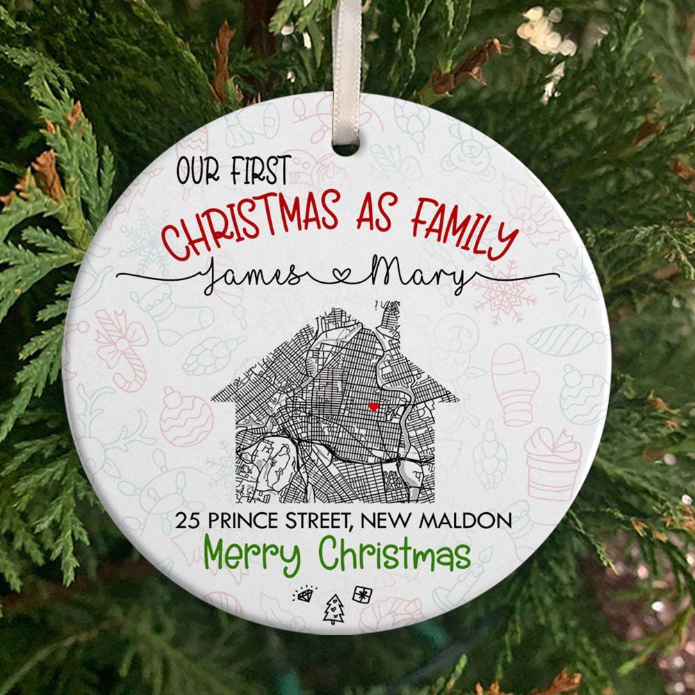 Personalized Christmas Gifts, Custom Home Map, First Home Gift For Husband/Wife Ornament