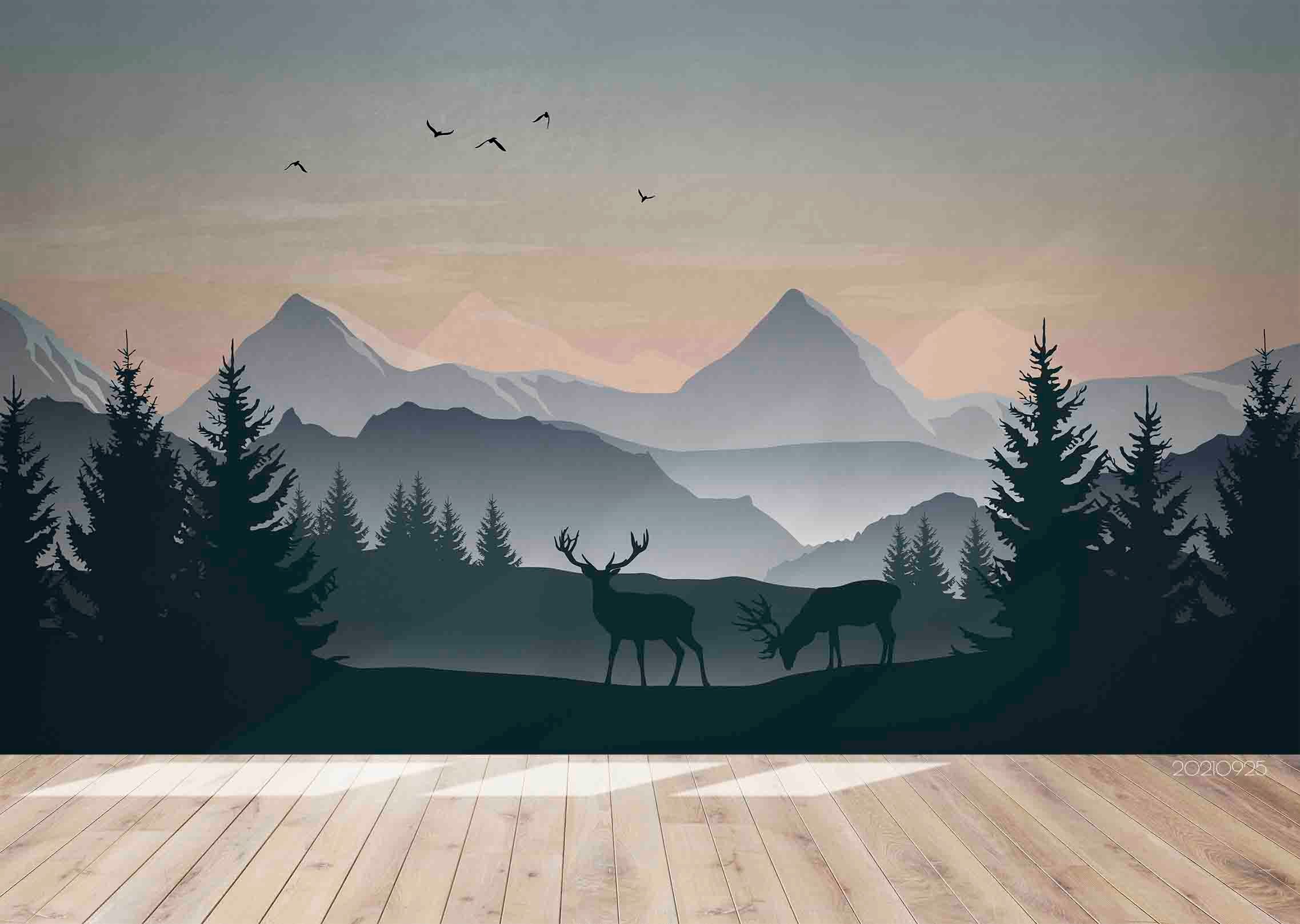 3D Mountain Forest Animal Elk Wall Mural Wallpaper Lqh 199