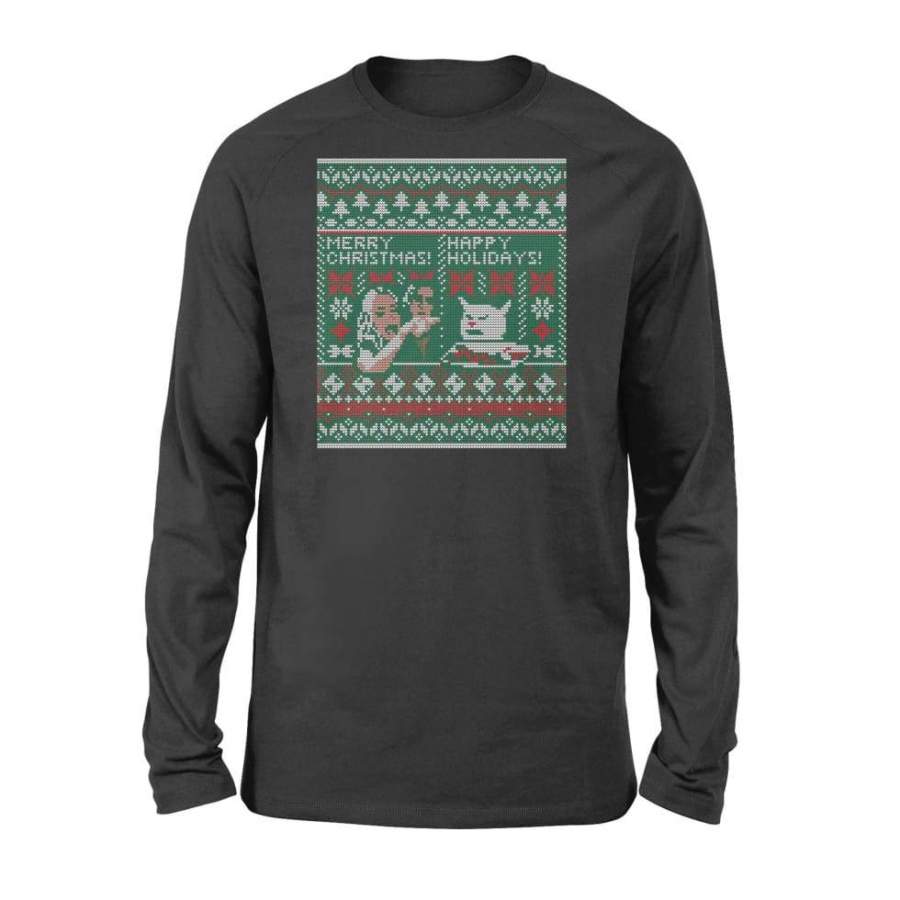 Woman Yelling At Cat Meme Ugly Christmas Sweater Style – Standard Long Sleeve