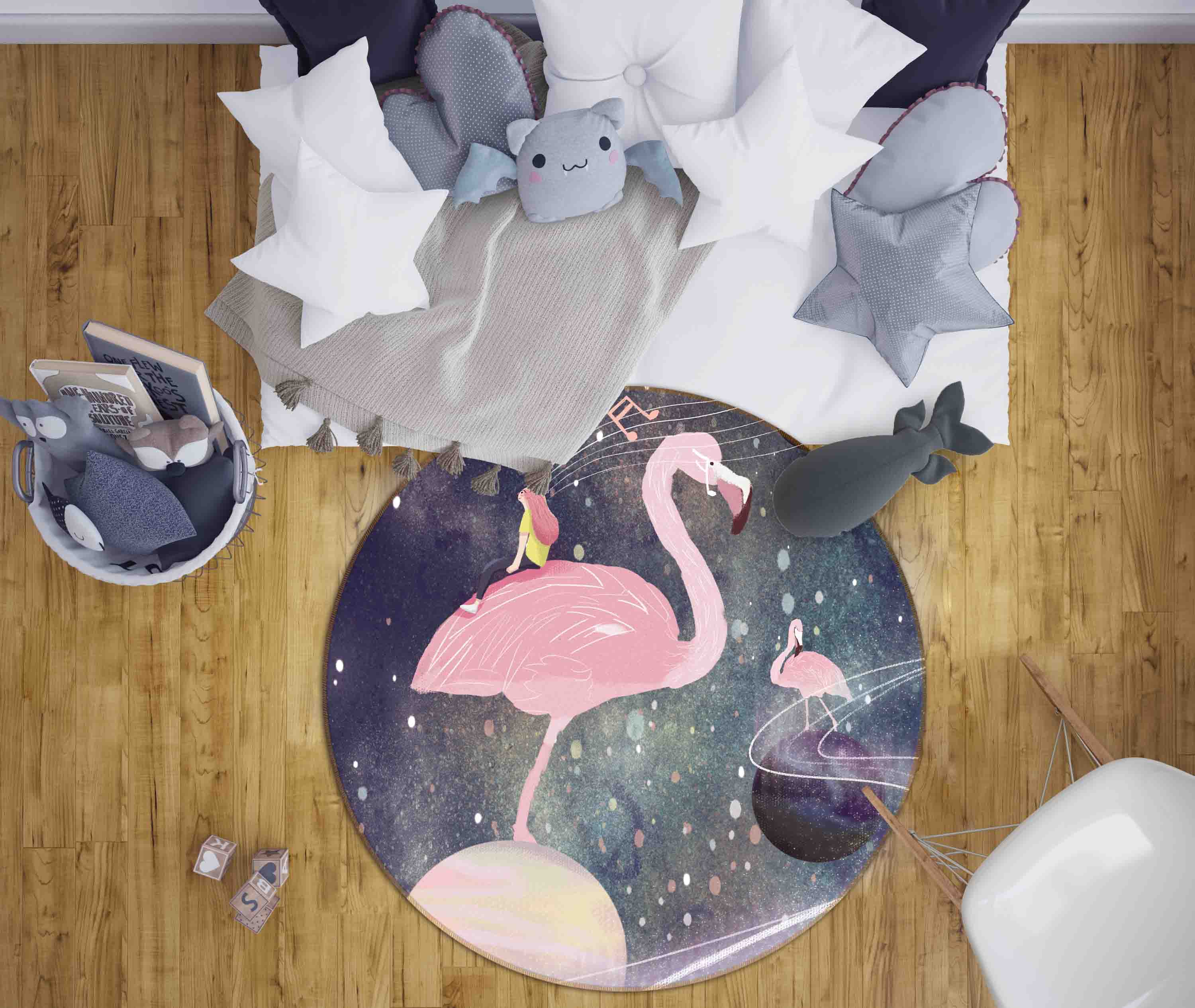 3D Cartoon Animals Flamingo Kids Non-Slip Round Rug Mat 19