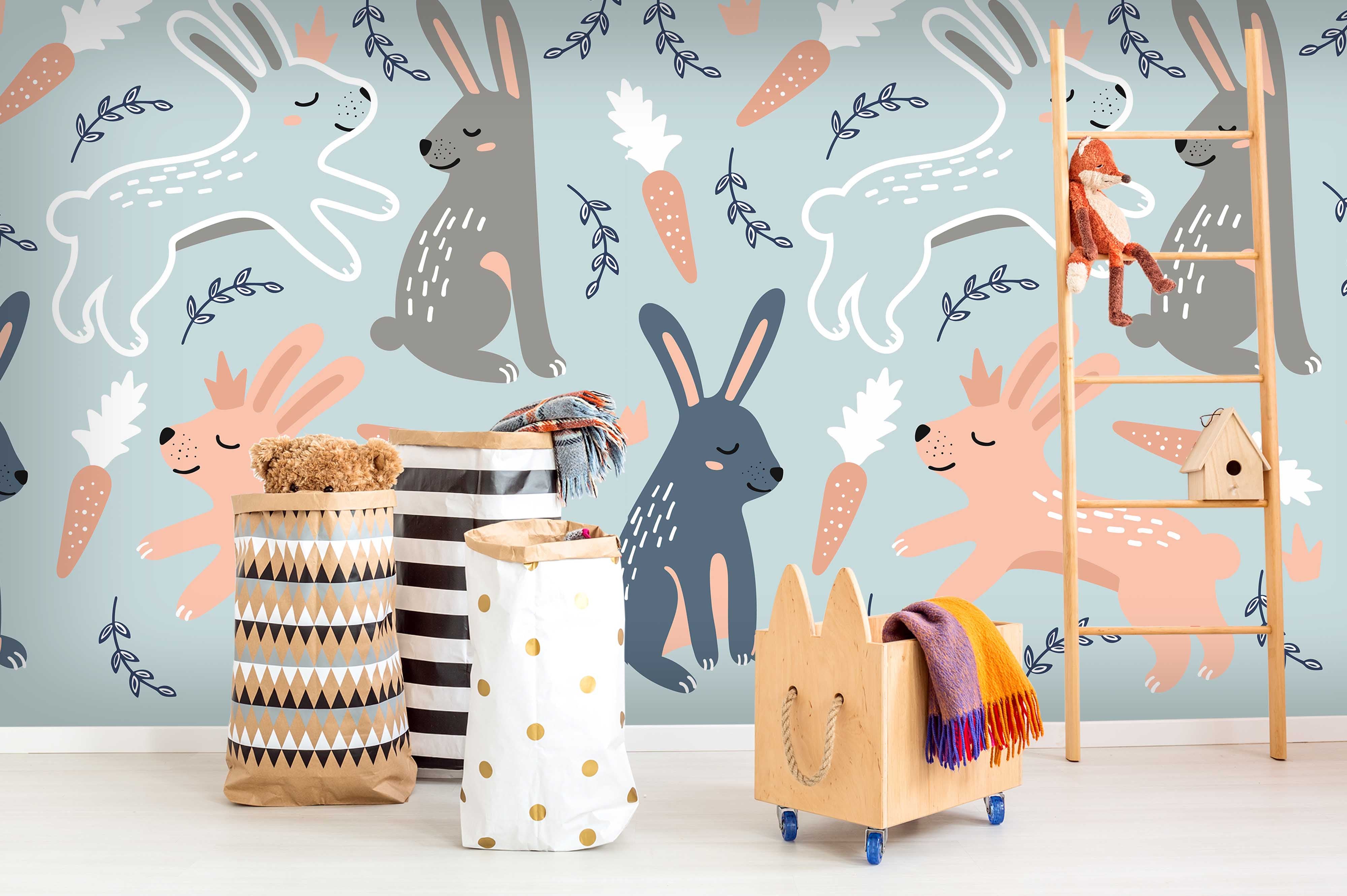 3D Blue Rabbits Carrot Wall Mural Wallpaper 31