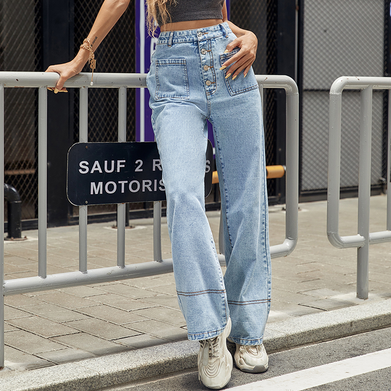 Yitimoky High Waisted Jeans Woman Denim Pants Vintage Streetwear Bottom Straight Spring 2022 Spliced Y2k Full Length XS Blue New alx