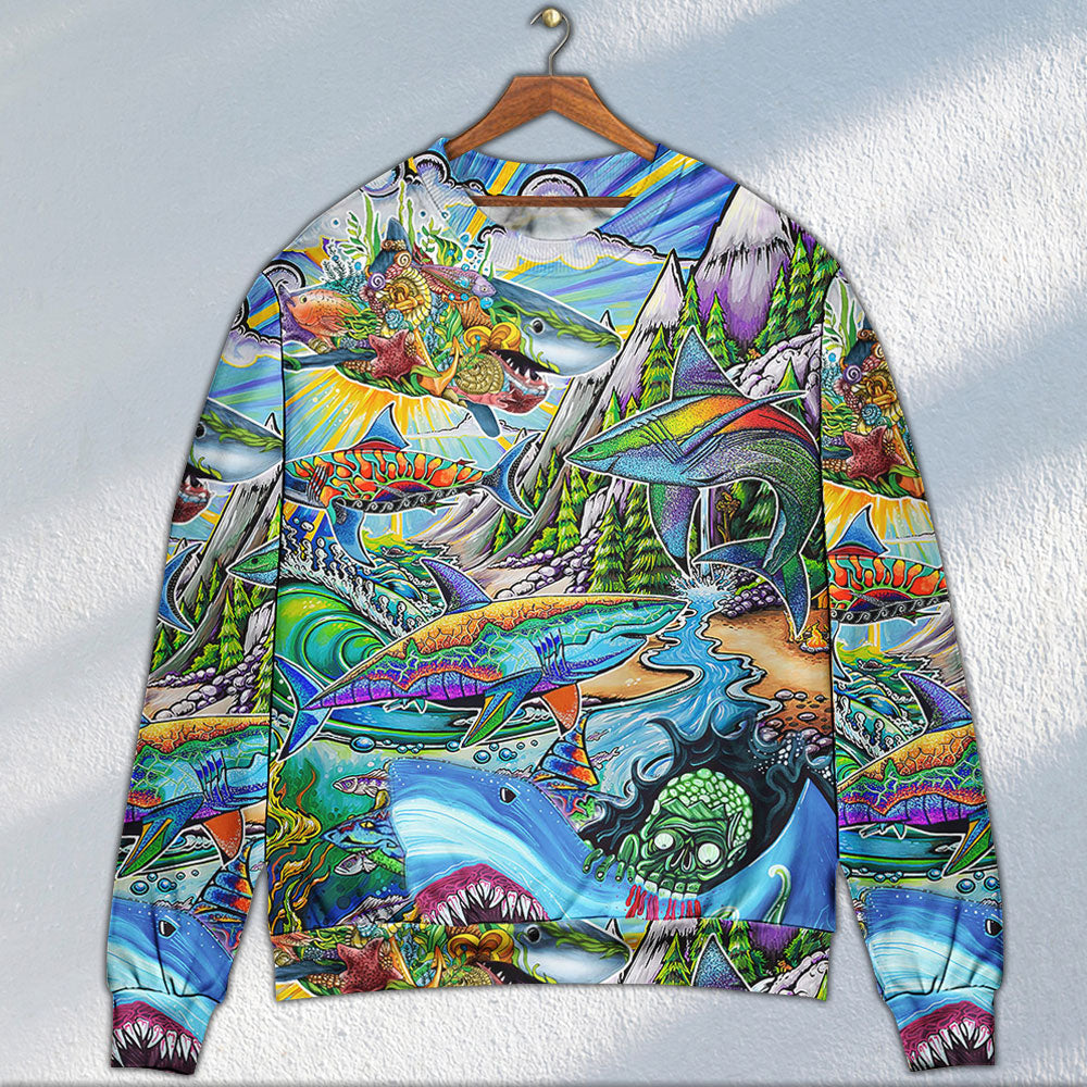 Shark Hippie Colorful Art Peace Ugly Christmas Sweater