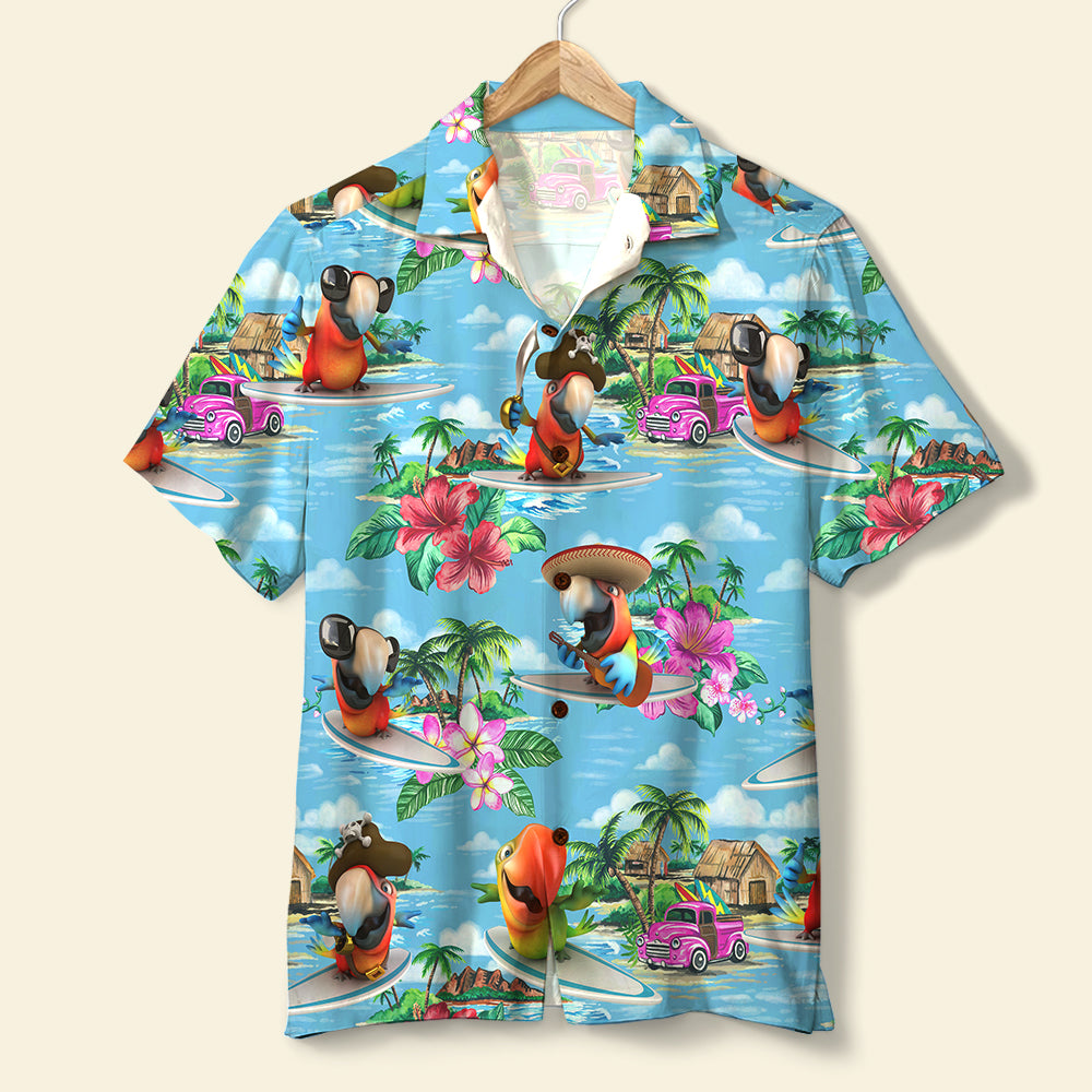 Surfing Parrot Hawaii Shirt Tropical Island Scenes Ha54566