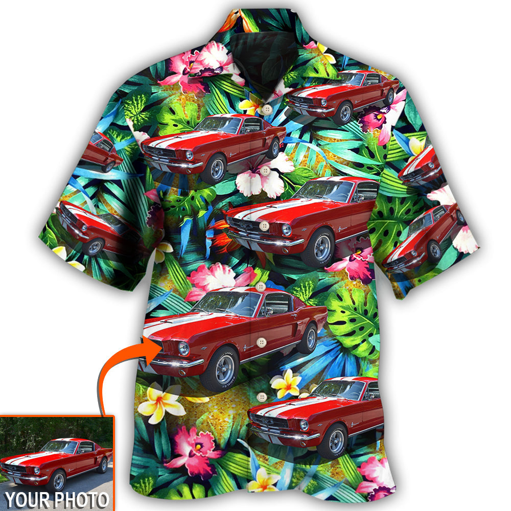 Car Mustang Modern Classic Tropical Flower Custom Photo Hawaii Shirt Ha34910