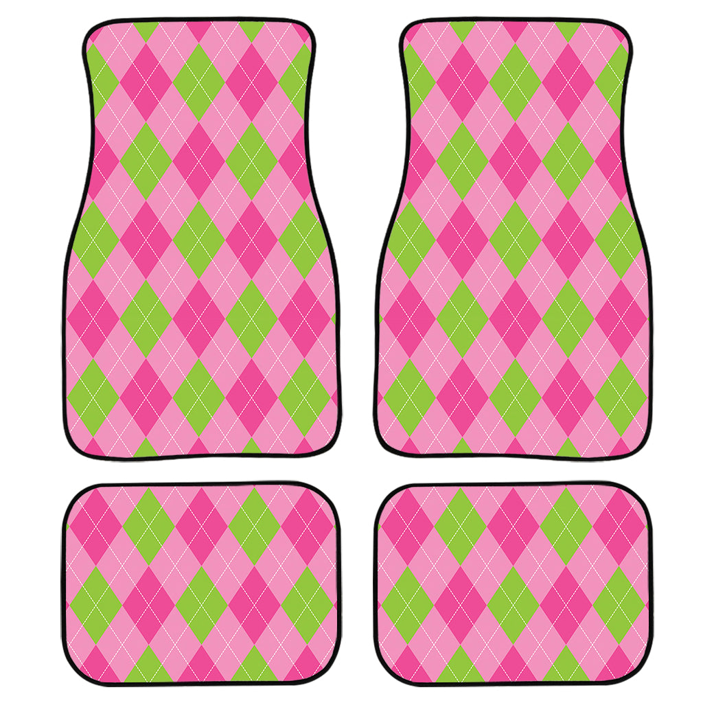 Green And Pink Argyle Pattern Print Front And Back Car Floor Mats, Front Car Mat