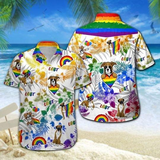 Boxer Lgbt Hawaii Shirt For Men And Flag Hawaii Dog Rainbow Pride Ha16621