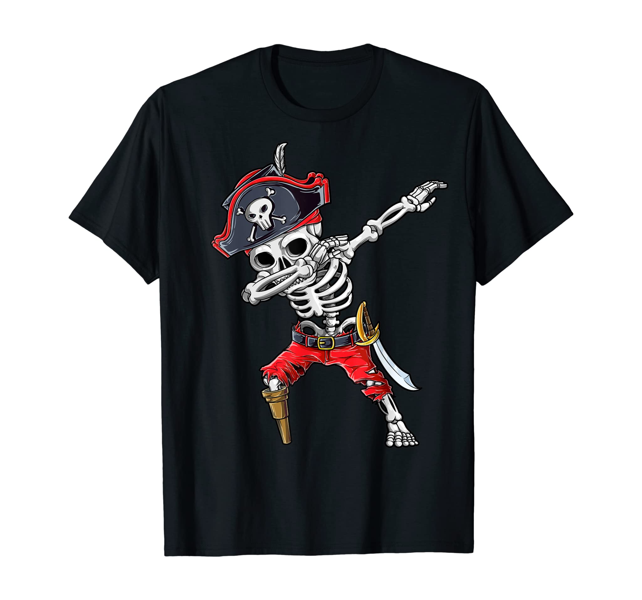 Dabbing Skeleton Pirate T Shirt Halloween Kids Jolly Roger