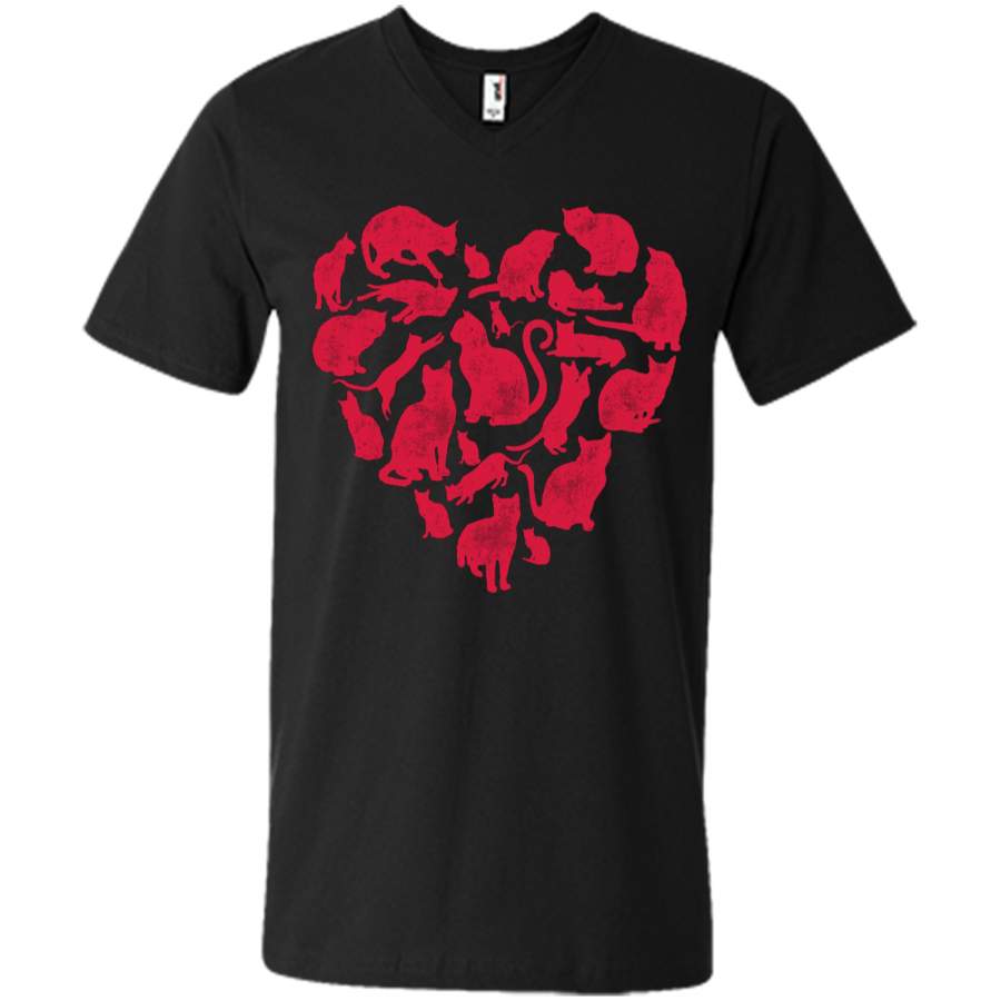 Valentines Day Cat Heart Funny Kitty Kitten  Mens Printed V-Neck T