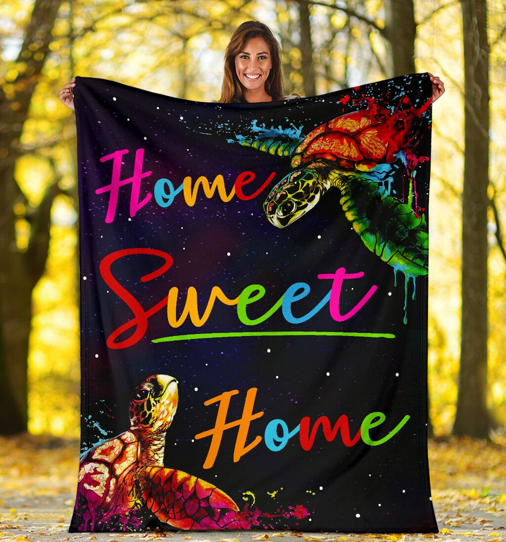 Turtle Animal Cute Blanket Home Sweet Home Turtles Color Blanket Gift For Animal Lovers Cute Turtle Blanket