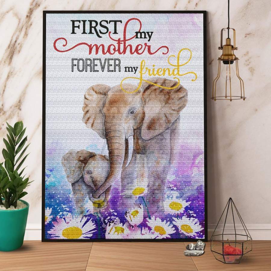 Elephants First My Mother Forever My Friend Paper Poster No Frame/ Wrapped Canvas Wall Decor Full Size