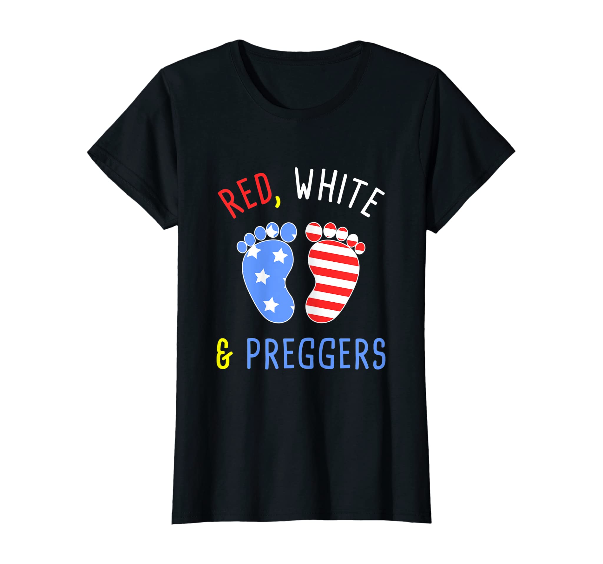 Womens RED WHITE PREGGERS Gifts 4th July Independence Day Pregnant T-Shirt