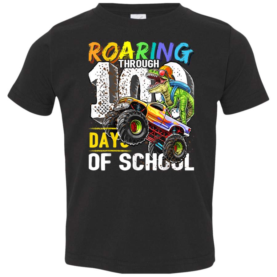 Roaring Through 100 Days of School Dinosaur Monster Truck TShirt 3321 Rabbit Skins Toddler Jersey T-Shirt