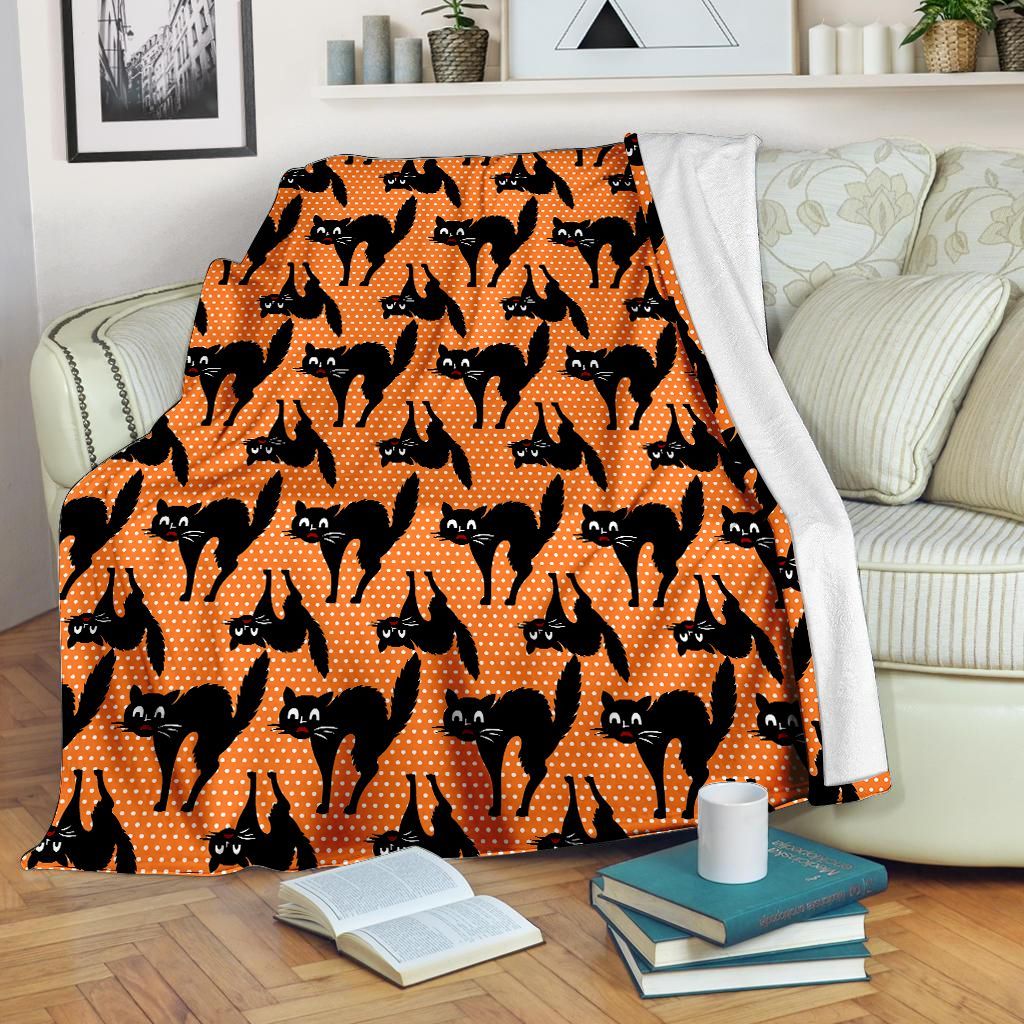 Halloween Scared Cat Fleece Blanket – Quilt Blanket