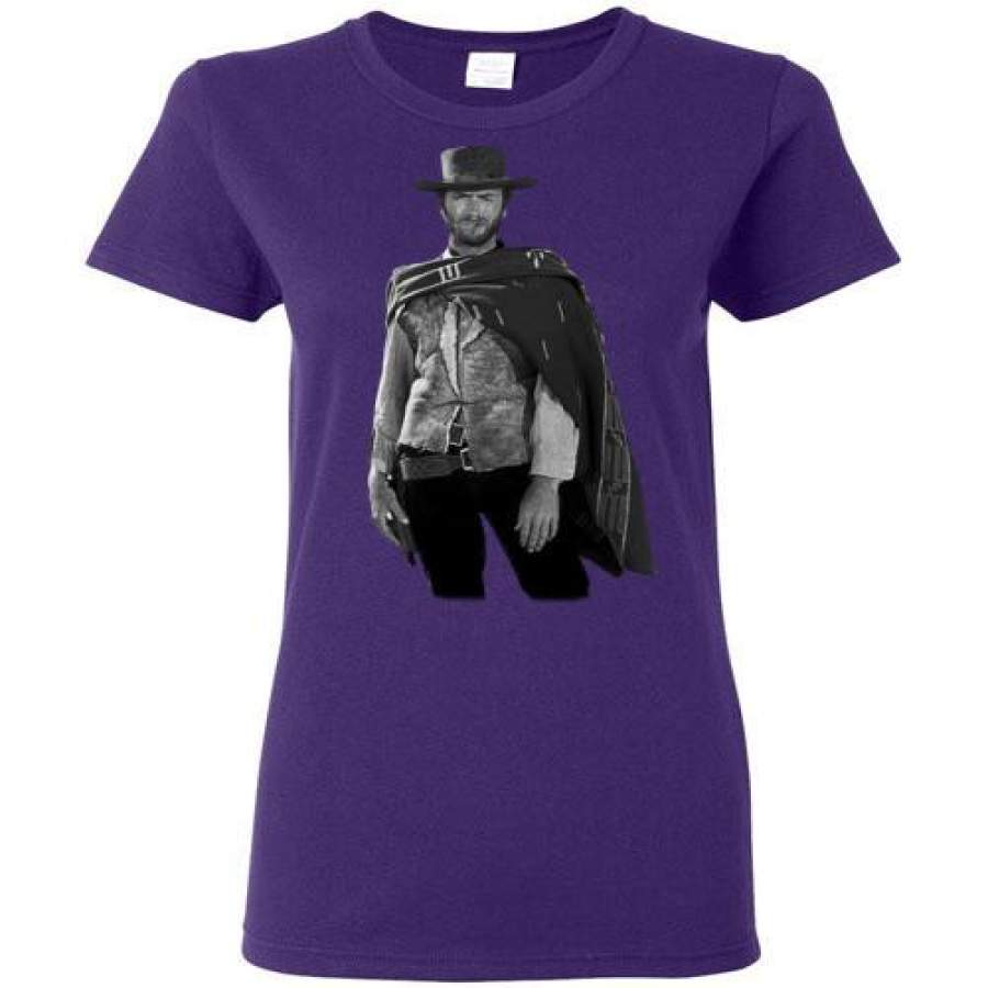 Clint Eastwood – The Man with No Name Spaghetti Western Sergio Leone The Good, the Bad and the Ugly ,v3, Gildan Ladies T-Shirt