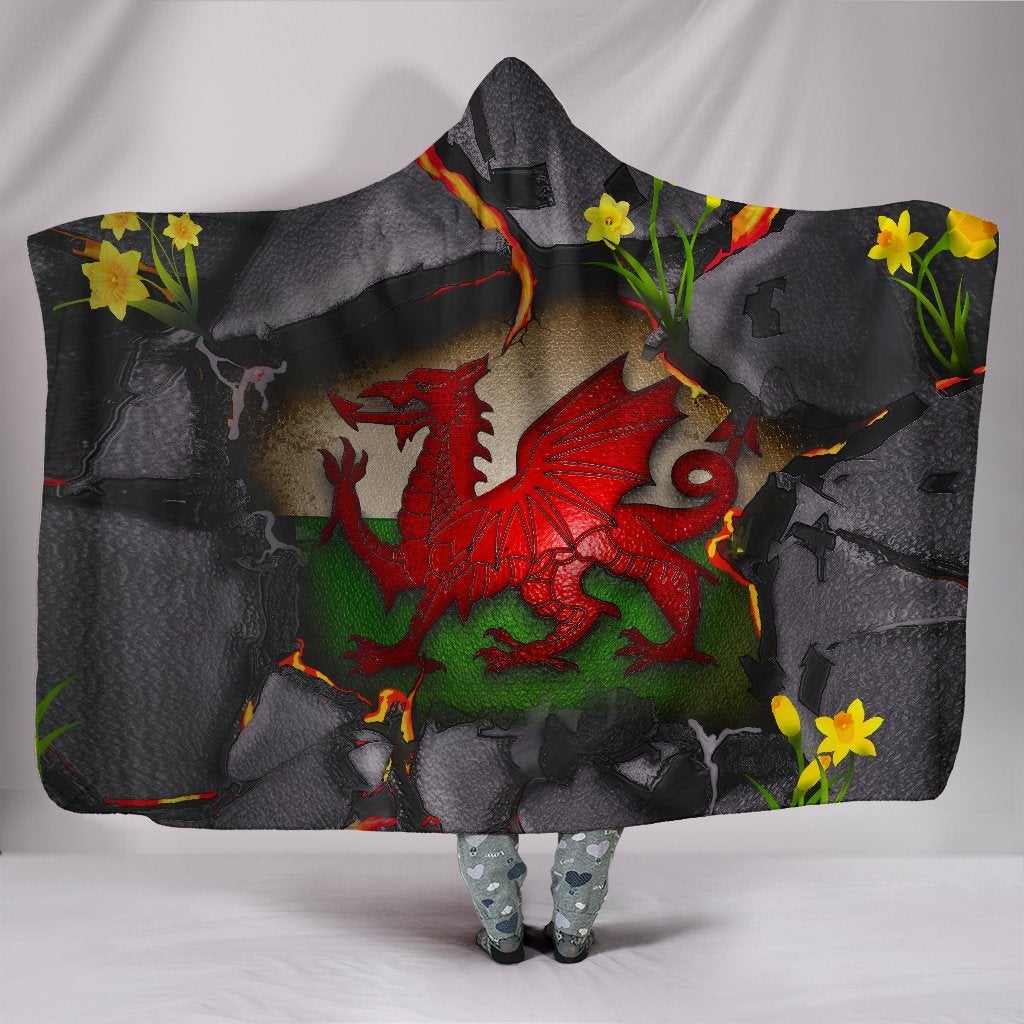 Wales Hooded Blanket Welsh Dragon Daffodil Lava