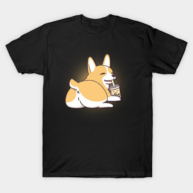 Boba’s Welsh Corgi Loves Bubble Tea Funny Cute Dog T-shirt