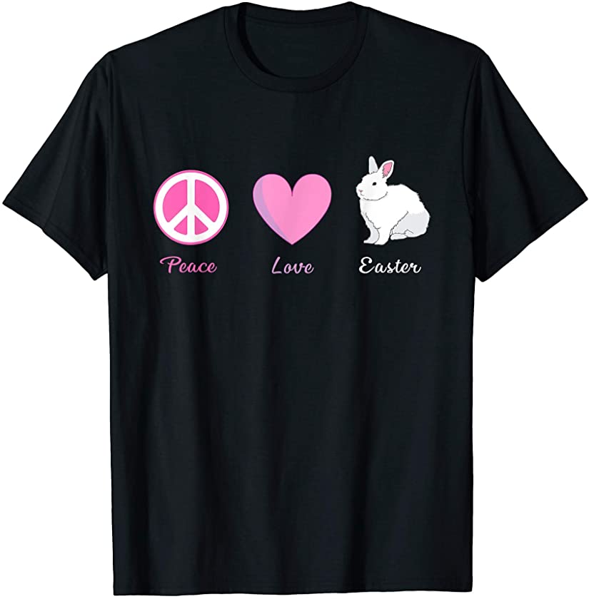 Peace Love Easter Sunday Pink Peace Sign Heart Bunny Gift T-Shirt