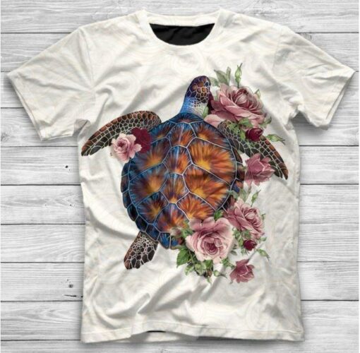 Sea Turtle With Flowers 3D All Over Printed Shirts For Men And Women Turtle Lovers, Gift For Men Gift For Women Gift For Turtle Lover Friend 3D Shirts