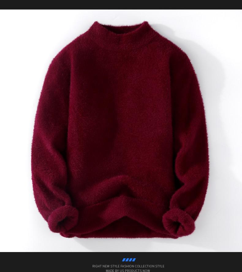 Autumn Winter Knitted Sweater Men Half height collar Casual Mink Velvet Sweater Male Solid color Warm Mohair Sweater Man alx